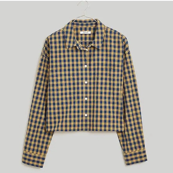 NWT Madewell The Signature Poplin Crop Plaid Shirt in Indigo Plaid Medium - Picture 3 of 7
